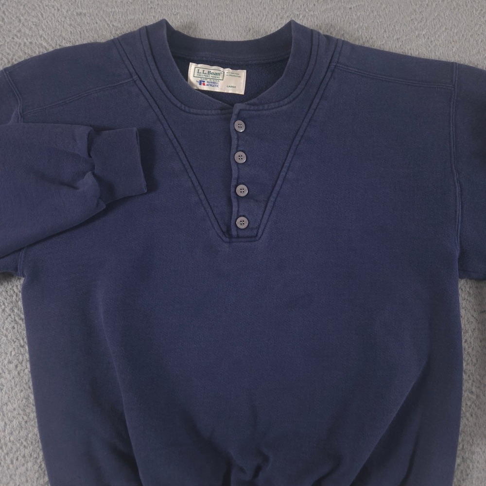 VINTAGE L.L.Bean x Russell Athletic Sweatshirt Mens Large Navy Henley Fleece 90s